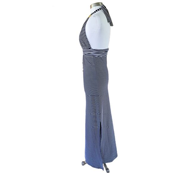 HEIDI KLEIN Striped Halter Maxi Dress Small Resort Blue & White Backless V-neck - Picture 8 of 13